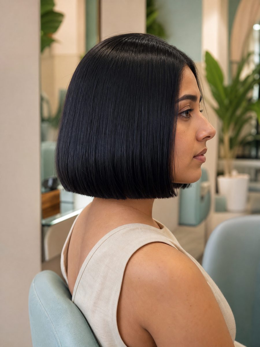 Blunt bob cut — sleek chin-length finish